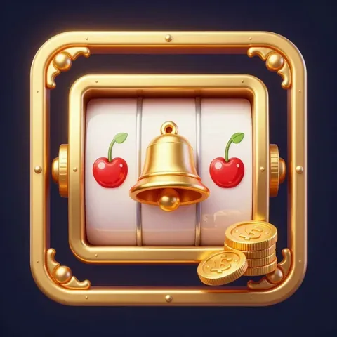 金框機台轉輪顯示金色鈴鐢與紅色櫻桃，右下角一疊金幣