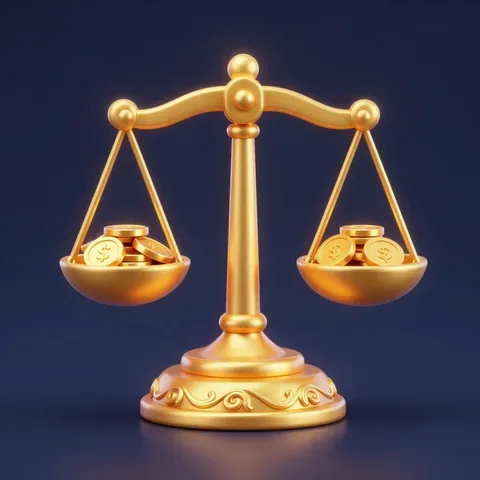 金色天秤兩端各放著幾枚金幣，維持平衡