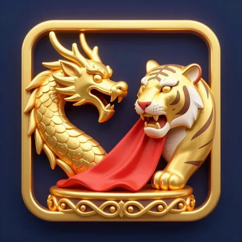 金色龍頭與金色虎頭相對，中間是紅色綢布